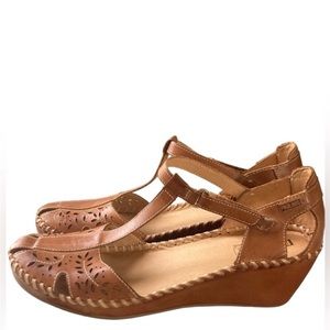 PIKOLINOS leather t strap wedge sandals shoes Sz 41 US 10.5-11